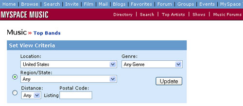 MySpace top music search
